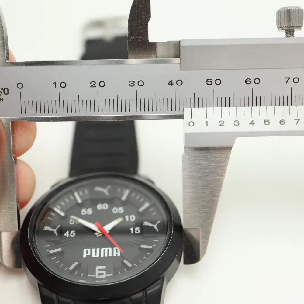 Puma Men's Black Sport Analog 44mm Watch Silicone Strap with New Battery